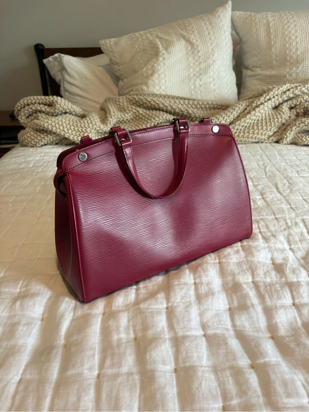 Louis Vuitton Brea MM Burgundy/Pink Epi Leather Satchel with Scarf Accent, VGUC!